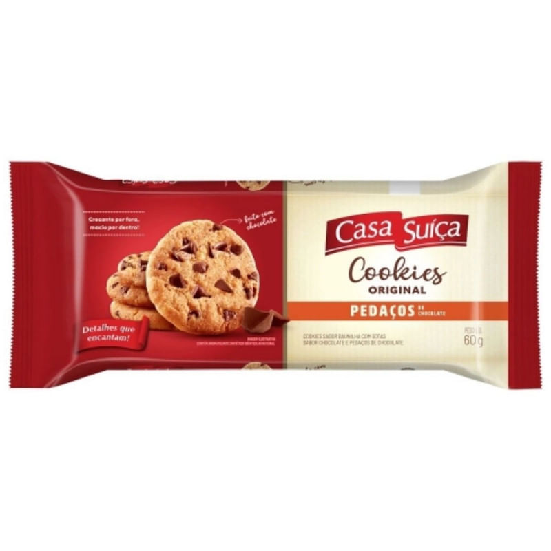 Cookie Sabor Baunilha com Pedaços de Chocolate Casa Suíça Pacote 60g