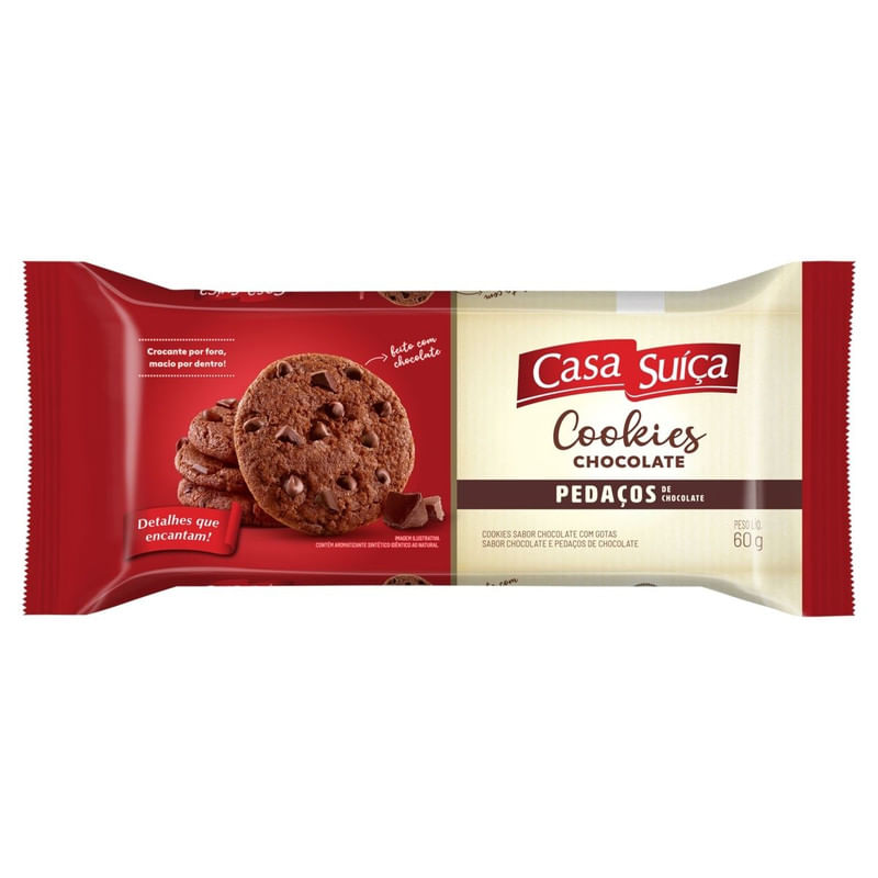 Cookie Sabor Chocolate com Pedaços de Chocolate Casa Suíça Pacote 60g