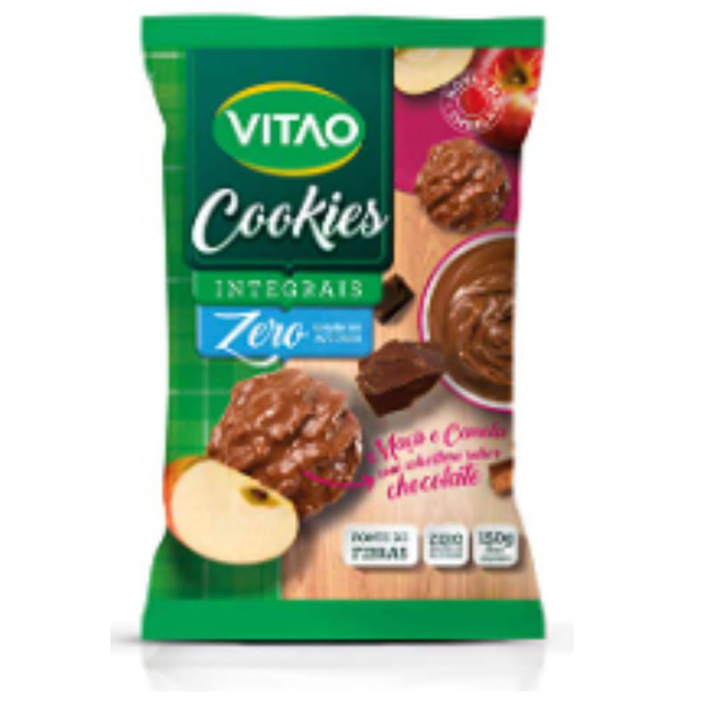 Cookies Zero Maçã e Canela Coberto Chocolate Vitao 80g