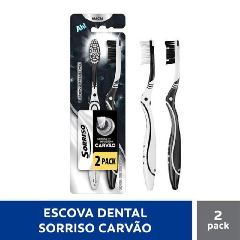 Escova de Dente Cerdas com Infusão de Carvão Sorriso 2 Unidades