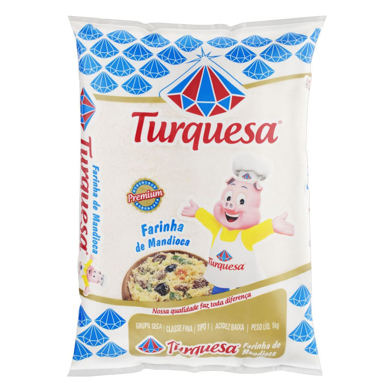 Farinha de Mandioca Branca Tipo1 Turquesa Premium Pacote 1Kg