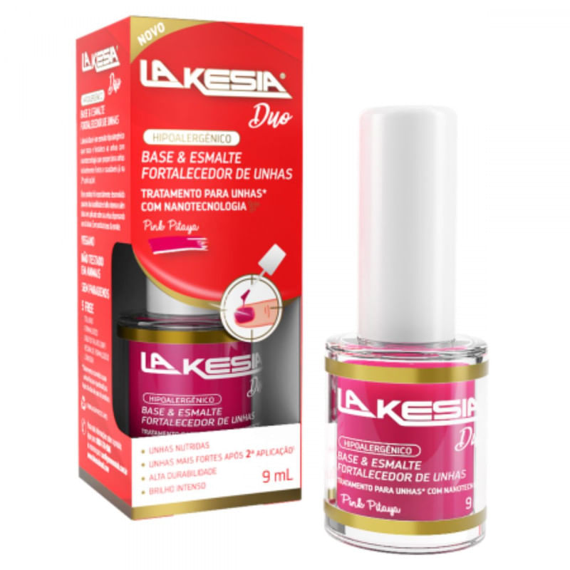 Fortalecedor de Unhas Duo Base e Esmalte Cor Pink Pitaya Lakesia Com 9ml