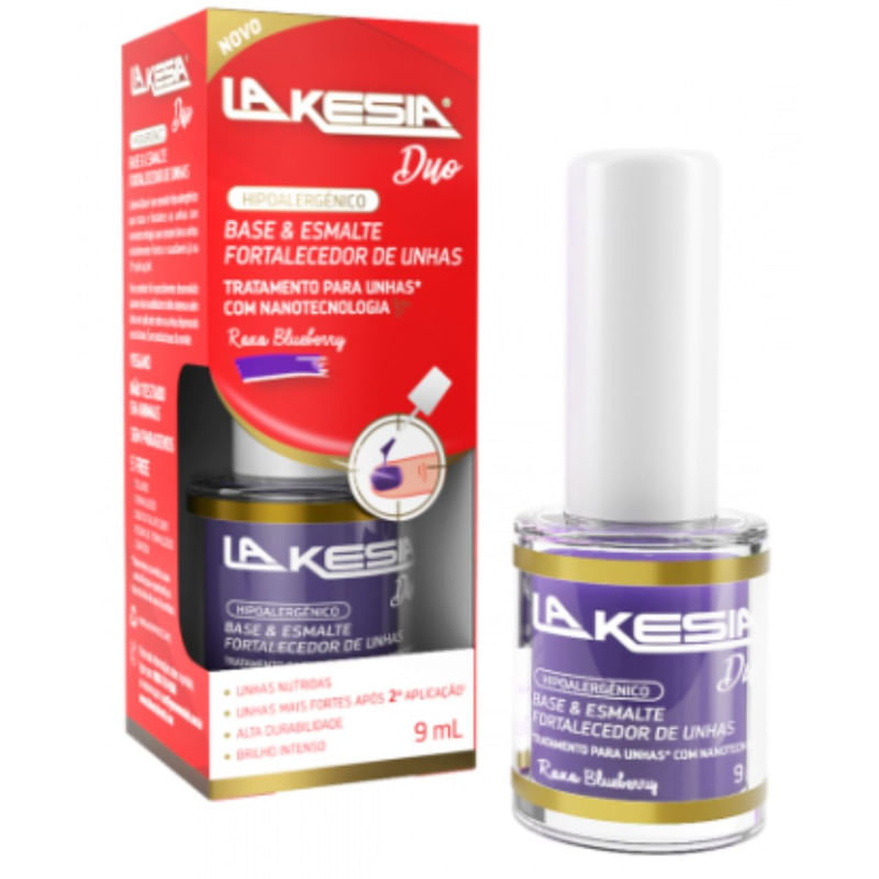 Fortalecedor de Unhas Lakesia Duo Base e Esmalte Cor Roxo Blueberry com 9 ml