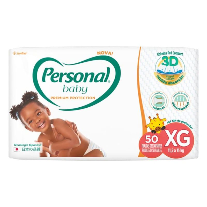 Fralda Descartável Personal Baby Premium Protectiom XG Pacote com 50 Unidades