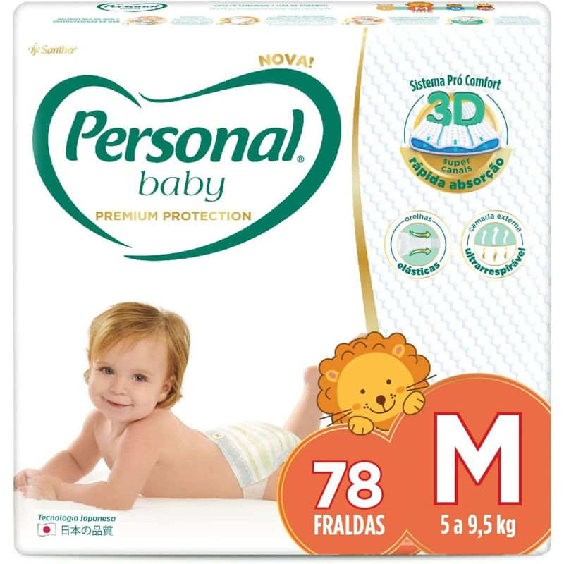 Fralda Descartável Personal Baby Premium Protection M Pacote com 78 Unidades