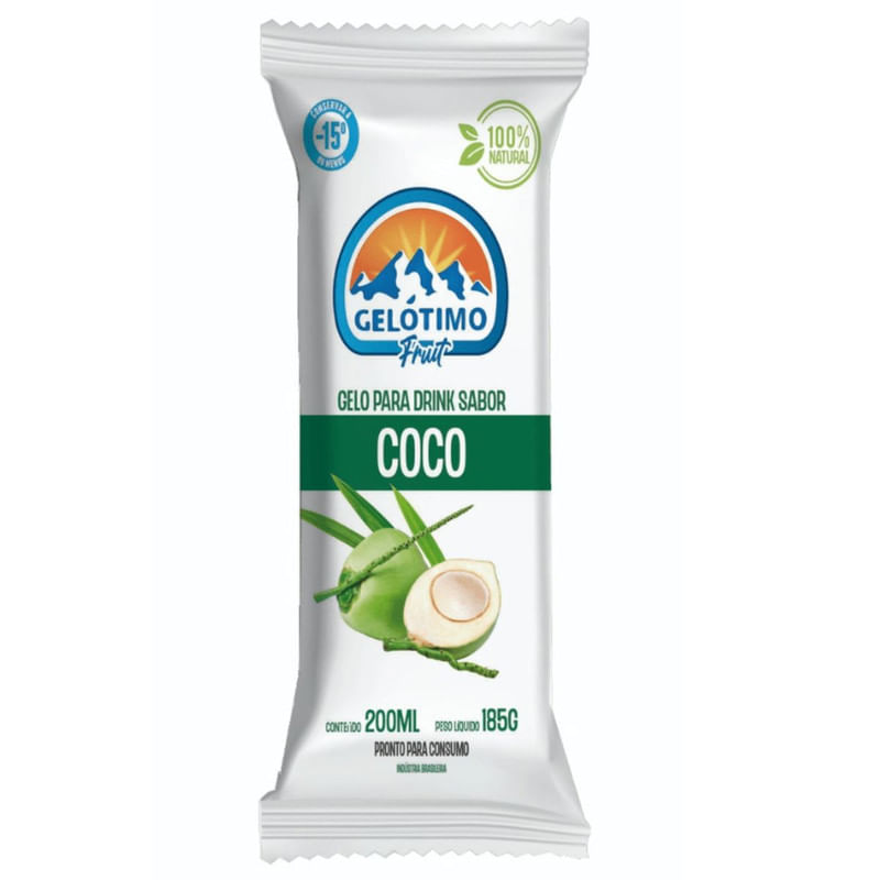 Gelo para Drink 100% Natural Sabor Coco Gelótimo Fruit Barra 185g