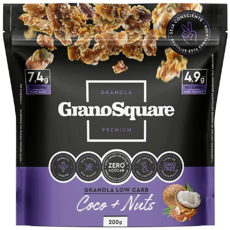 Granola Low Carb coco e Nuts Vegano Grano Square 200g