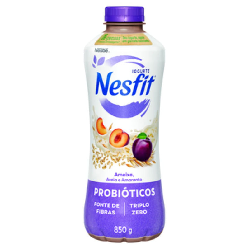 Iogurte Liquido Nesfit Ameixa Aveia Amaranto Zero Lactose Garrafa 850g é fonte de fibras e tem em sua composição probióticos.