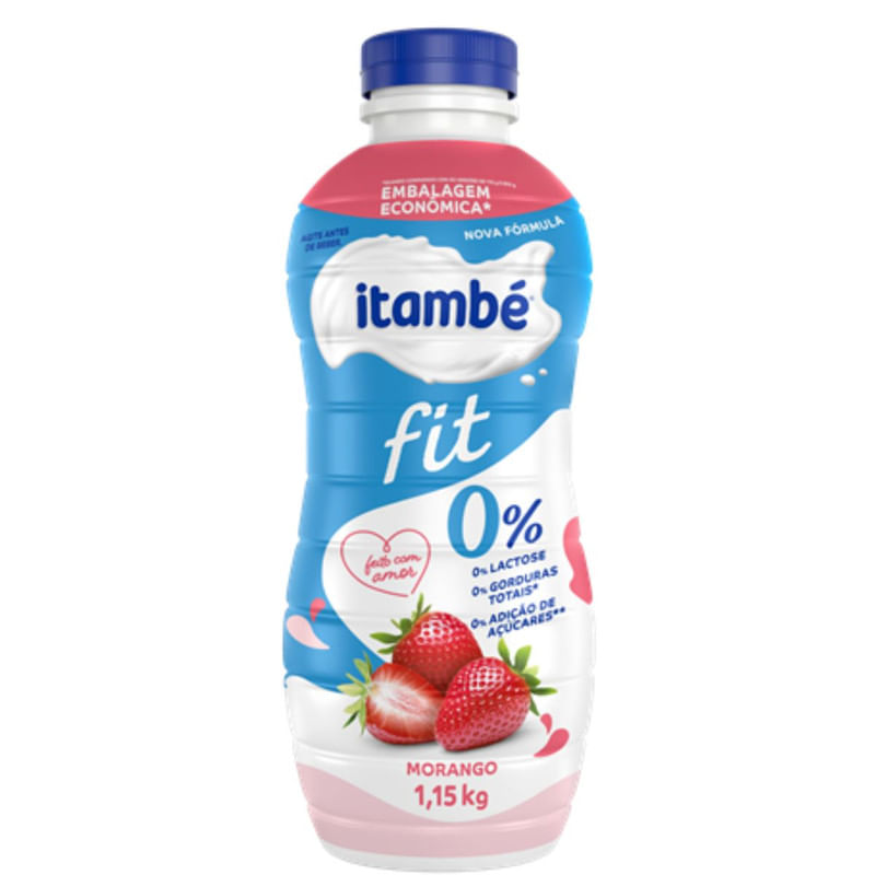 Iogurte Liquido Sabor Morango sem Lactose Itambé Fit Garrafa 1,15Kg Embalagem Econômica