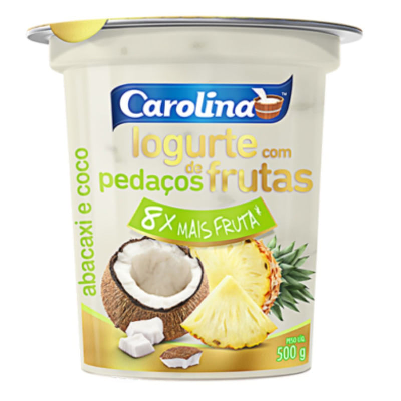 Iogurte com Pedaços de Abacaxi e Coco Carolina Pote 500g