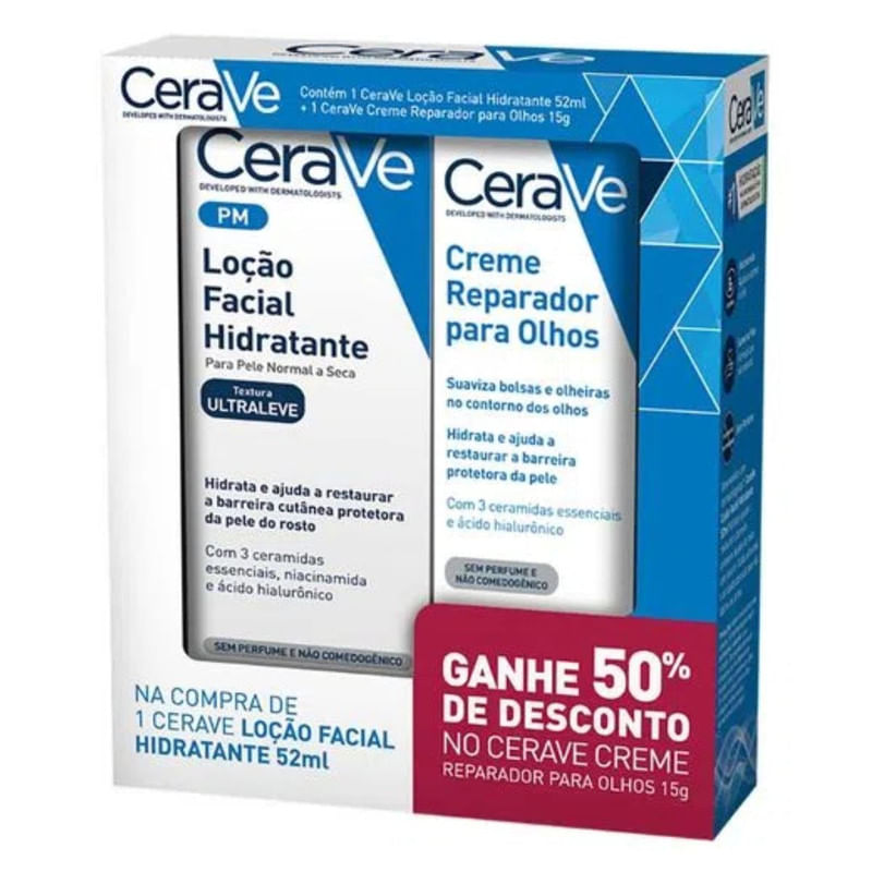 Kit Cerave Creme Facial Hidratante 52ml + Creme Reparador Para Os Olhos Com 15ml