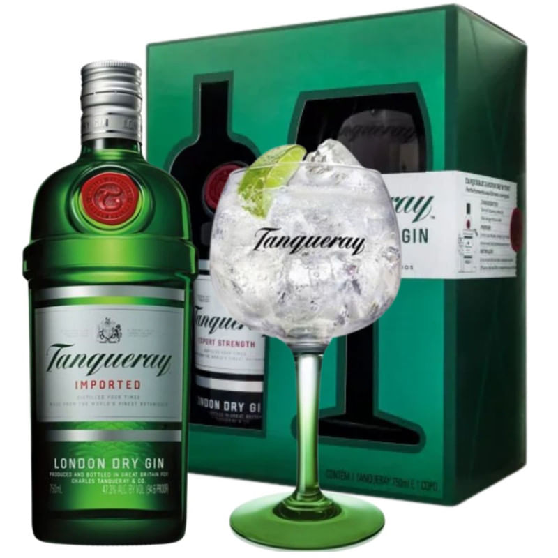 Kit Gin Tanqueray London Dry 750ml com 1 Taça de Vidro