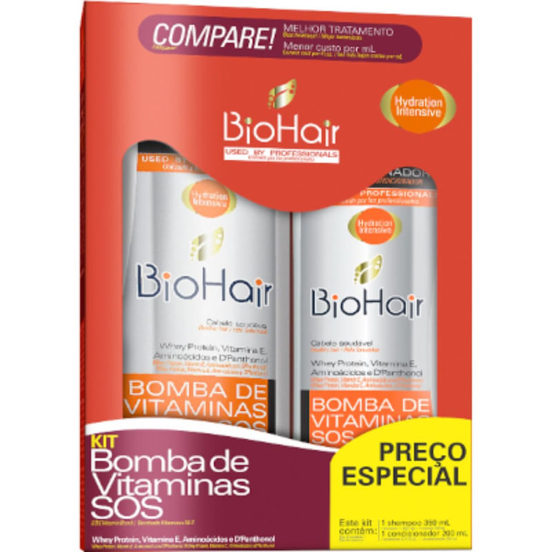 Kit Shampoo 350ml e Condicionador 200ml Bomba de Vitaminas SOS Biohair