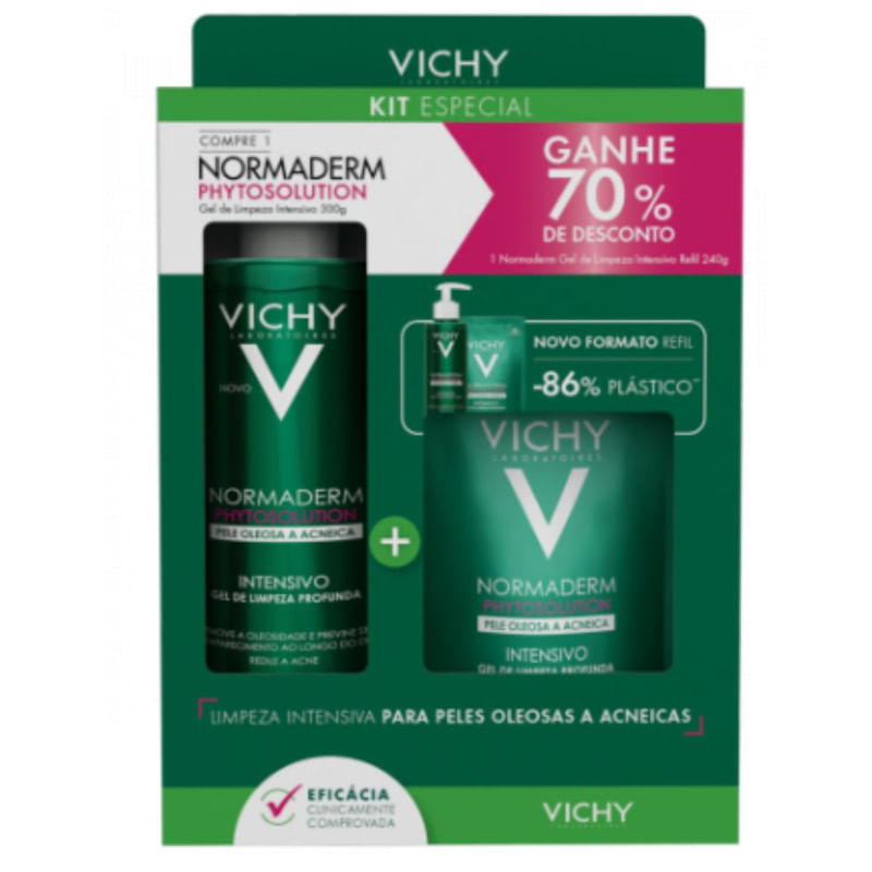 Kit Vichy Normaderm Phytosolution Gel de Limpeza Intensivo 300 g + Refil 240 g