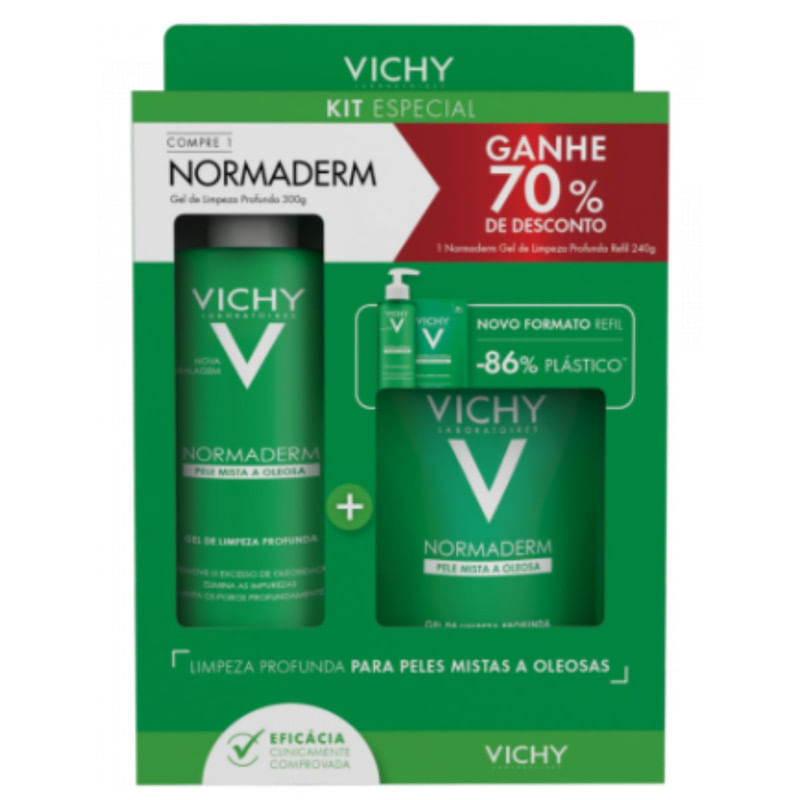 Kit Vichy Normaderm Phytosolution Gel de Limpeza Profunda 300 g + Refil 240 g