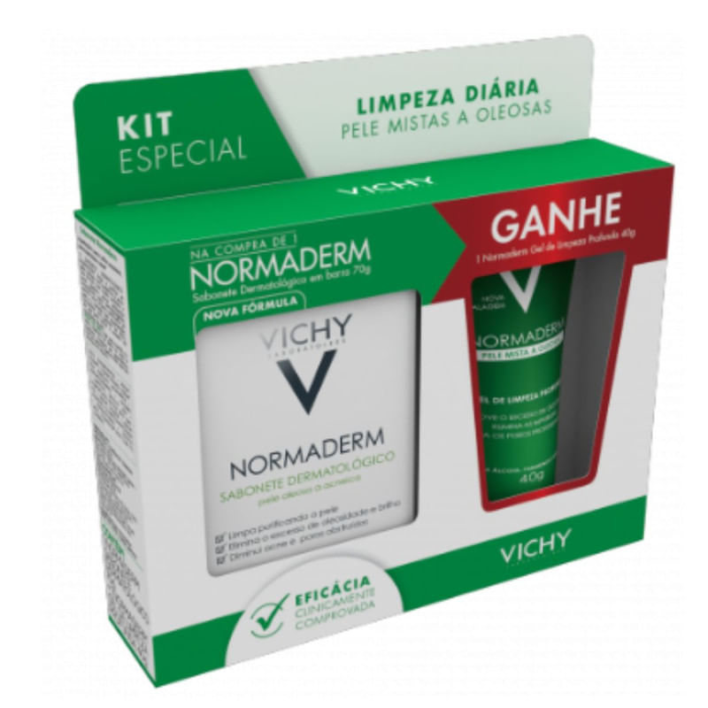 Kit Vichy Normaderm Sabonete Dermatológico em Barra 70 g + Gel de Limpeza Profunda com 40 g