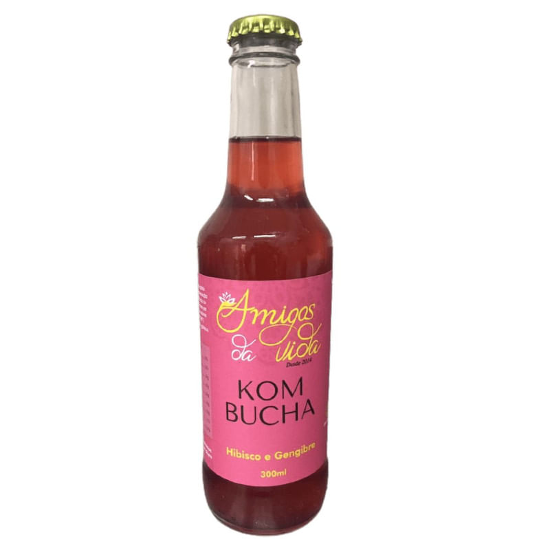 Kombucha Hibisco e Gengibre Amigos da Vida Garrafa 300ml