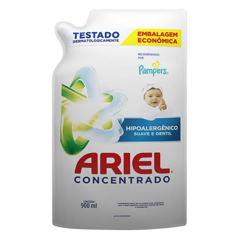 Lava Roupas Líquido Hipoalergênico Ariel Concentrado Suave e Gentil Sachê 900ml