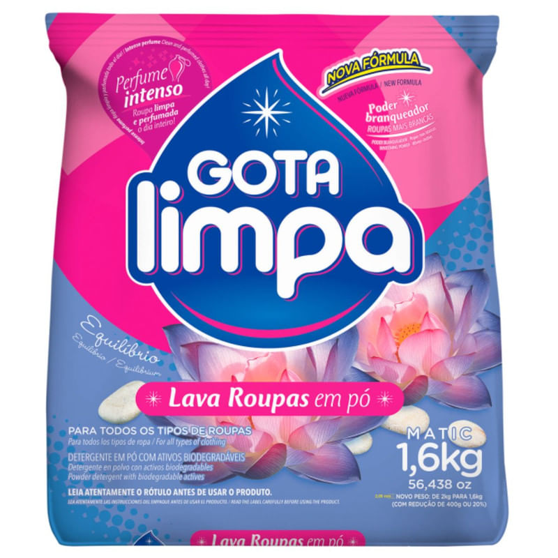 Lava Roupas em Pó Gota Limpa Equilibrio Pacote 1,6Kg