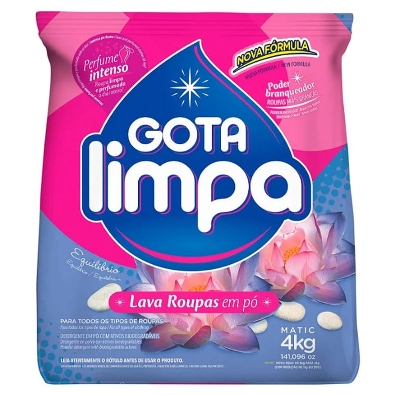 Lava Roupas em Pó Gota Limpa Equilibrio Pacote 4Kg