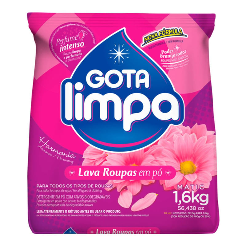 Lava Roupas em Pó Gota Limpa Harmonia Pacote 1,6Kg