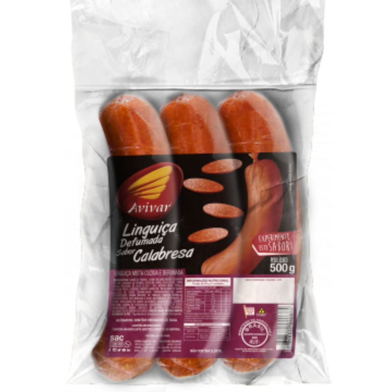 Linguiça Calabresa Defumada Avivar Pacote 500g