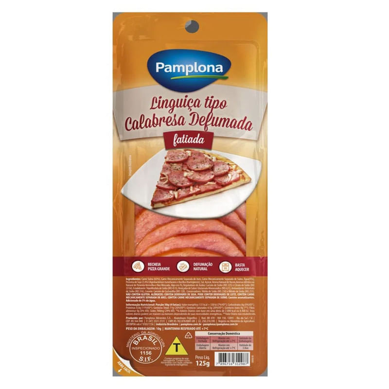 Linguiça Calabresa Defumada Pamplona Fatiada 125g