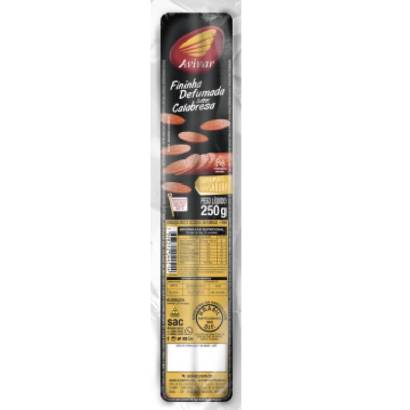 Linguiça Calabresa Fininha Defumada Avivar Pacote 250g