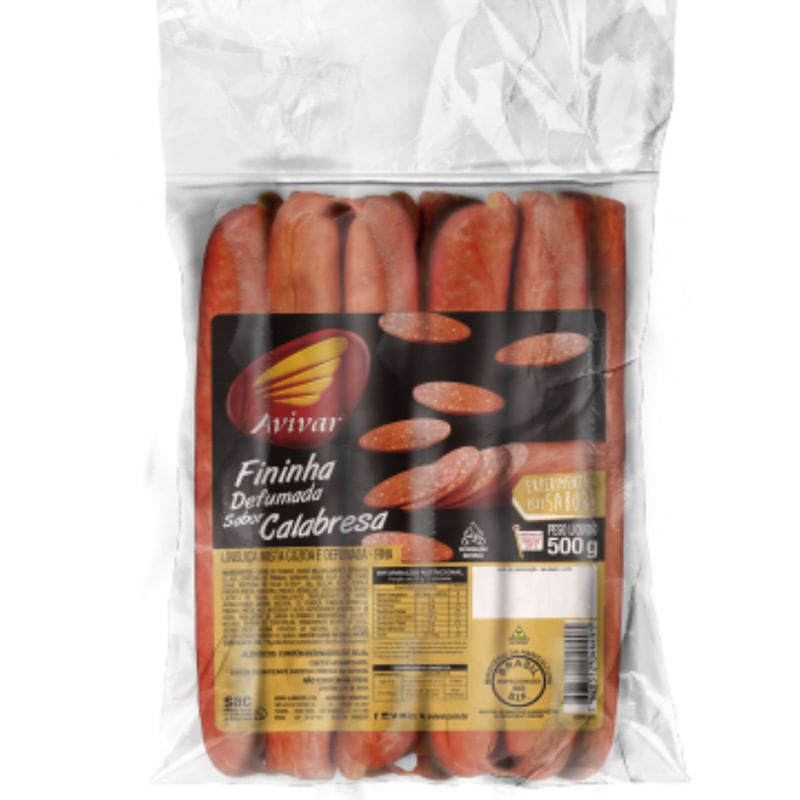 Linguiça Calabresa Fininha Defumada Avivar Pacote 500g