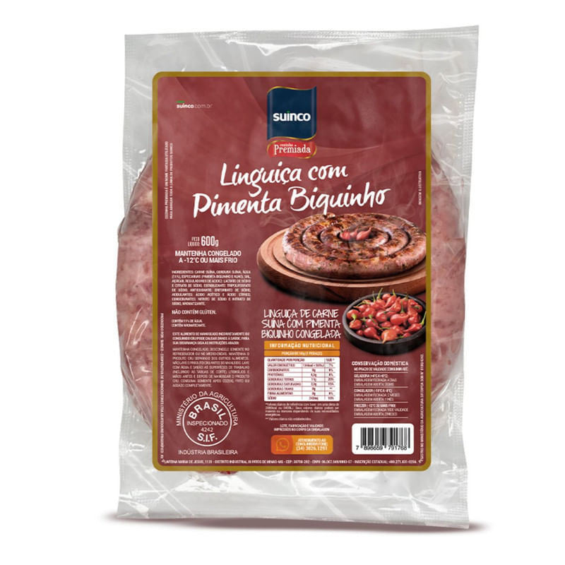 Linguiça Congelada com Pimenta Biquinho Pacote 600g