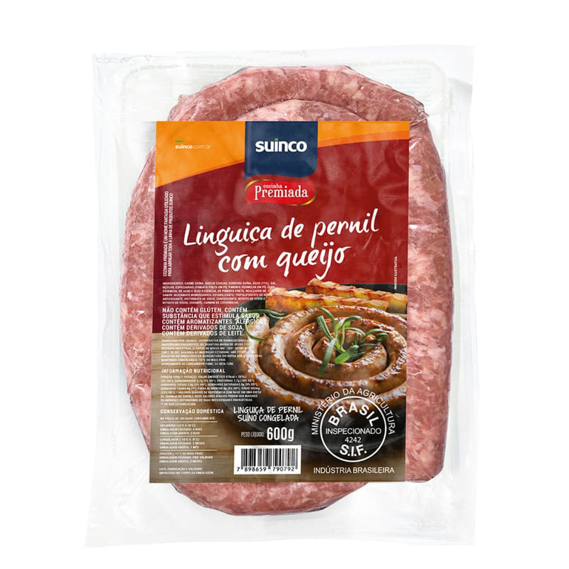 Linguiça Congelada de Pernil com Queijo Suinco Pacote 600g