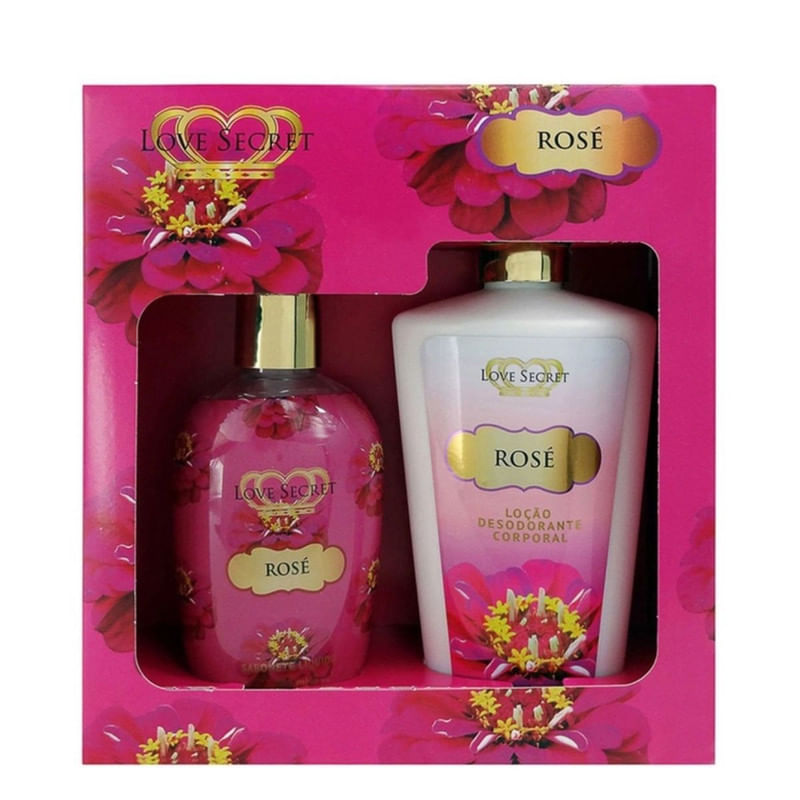 Love Kit Hidratante Rosé + Sabonete Líquido Love Secret com 250 e 200 ml