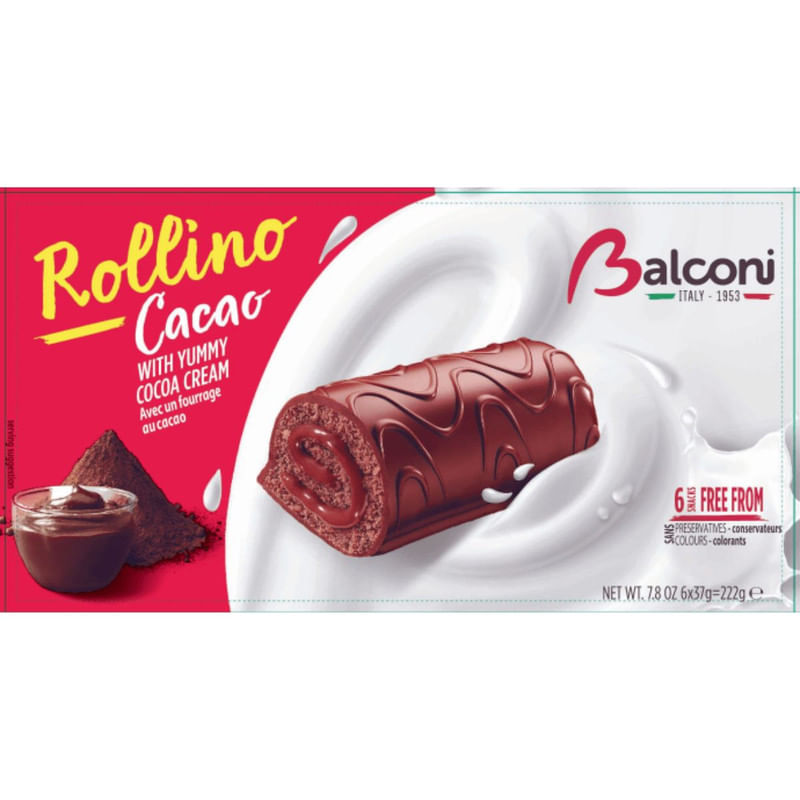 Mini Bolo Rollino Cacão Balconi Italy Pacote com 6 Unidades 222g