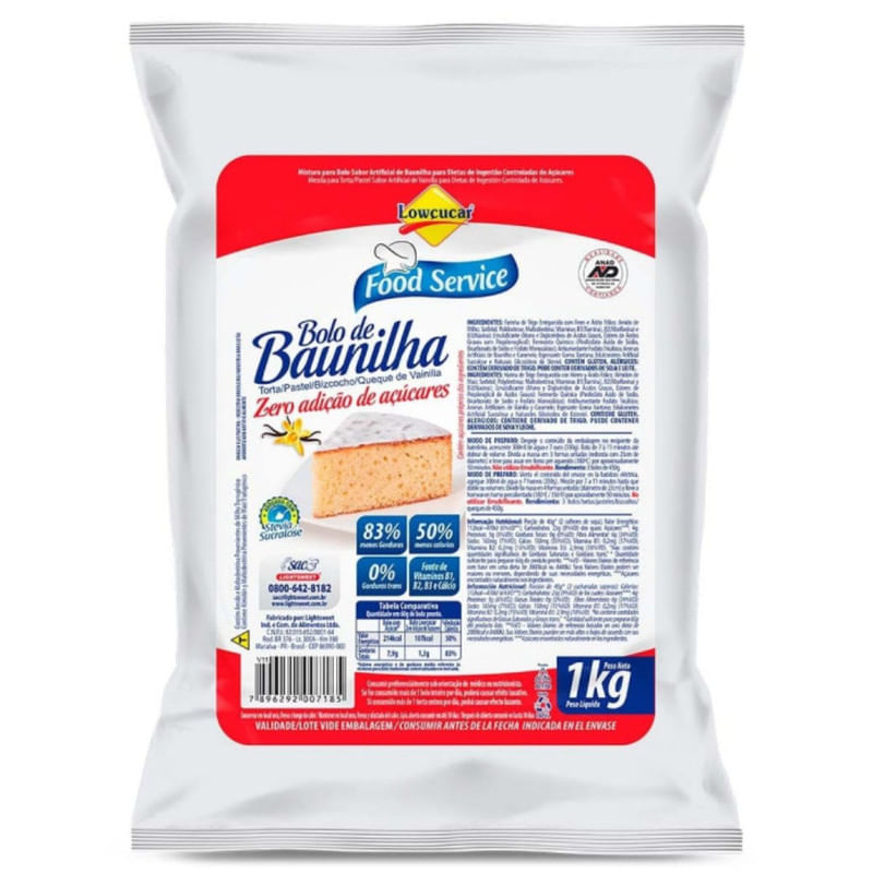 Mistura de Bolo Baunilha Zero Açúcar Lowcucar Pacote 1Kg