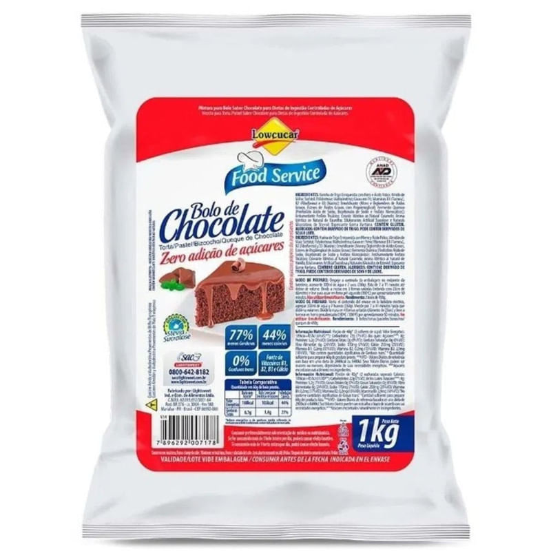 Mistura de Bolo Chocolate Zero Açúcar Lowcucar Pacote 1Kg