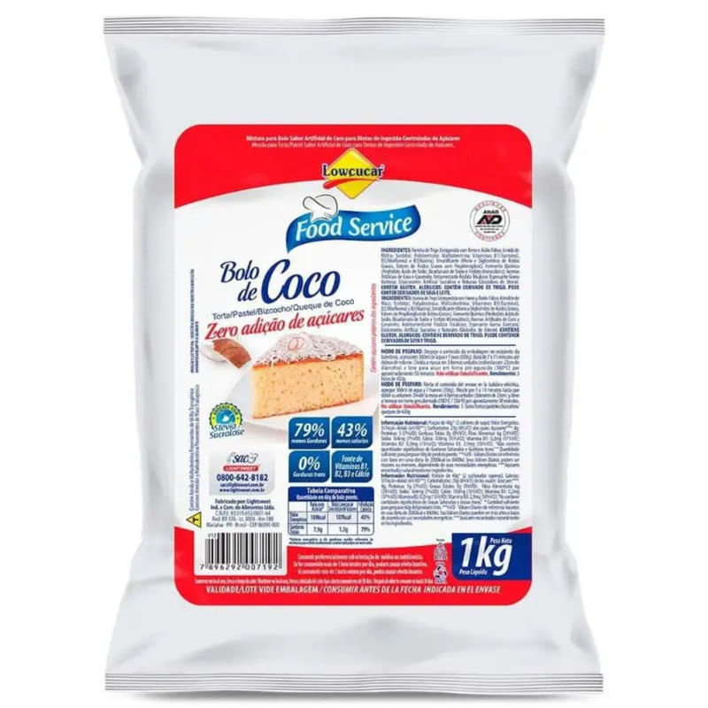 Mistura de Bolo Coco Zero Açúcar Lowcucar Pacote 1Kg