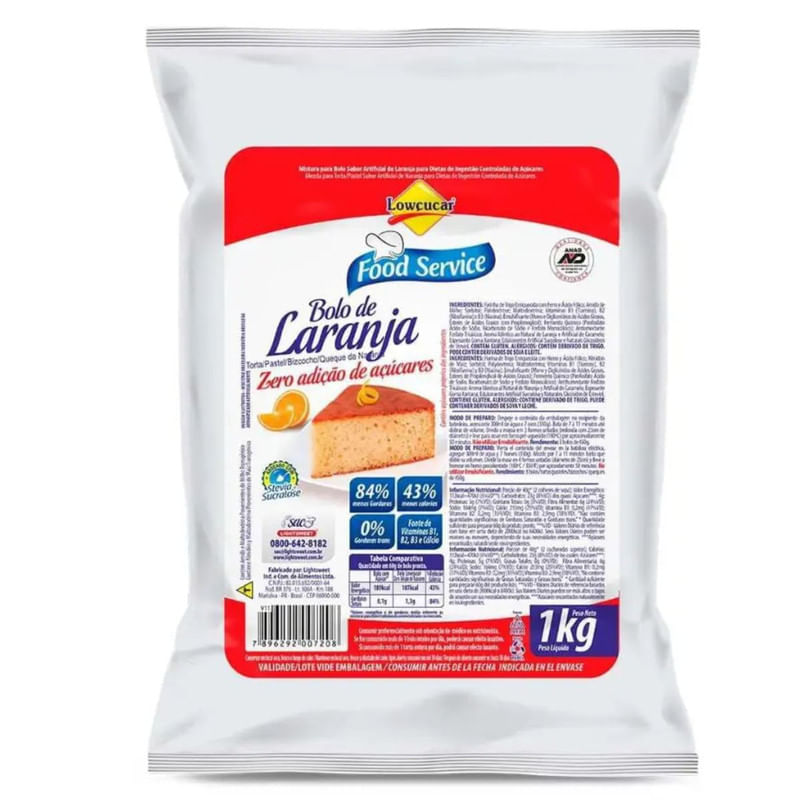 Mistura de Bolo Laranja Zero Açúcar Lowcucar Pacote 1Kg