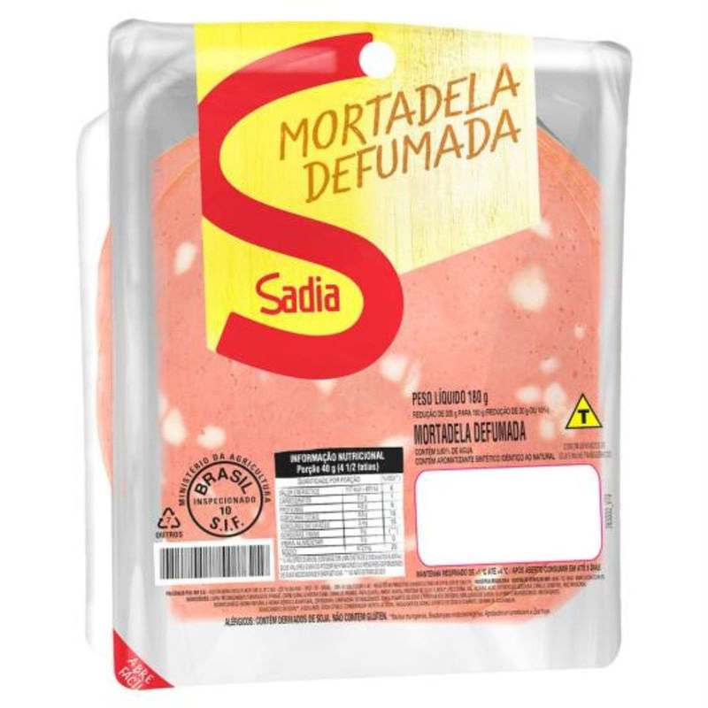 Mortadela Defumada Fatiada Sadia Bandeja 180g