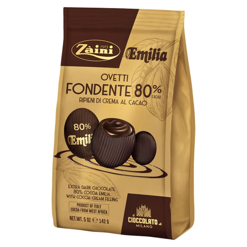 Ovinhos de Chocolate Amargo 80% Cacau Recheados com Creme de Cacau Zàini Pacote 142g