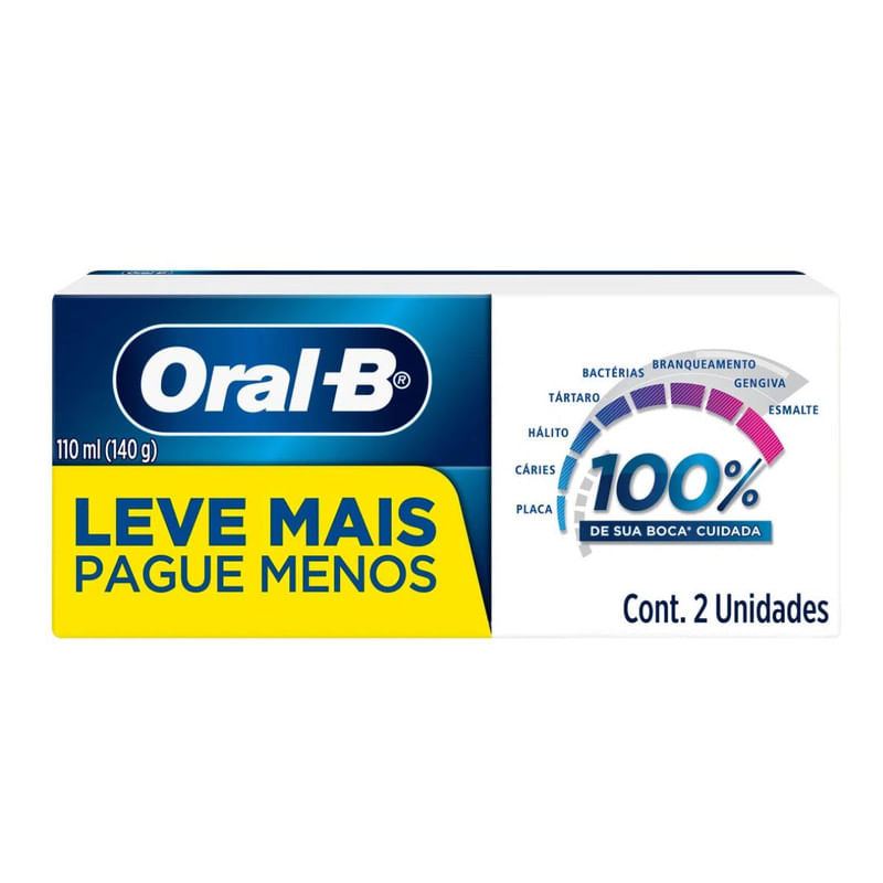 Pack Creme Dental Oral-B 100% da Sua Boca Cuidada com 2 Unidades 140g Leve Mais Pague Menos