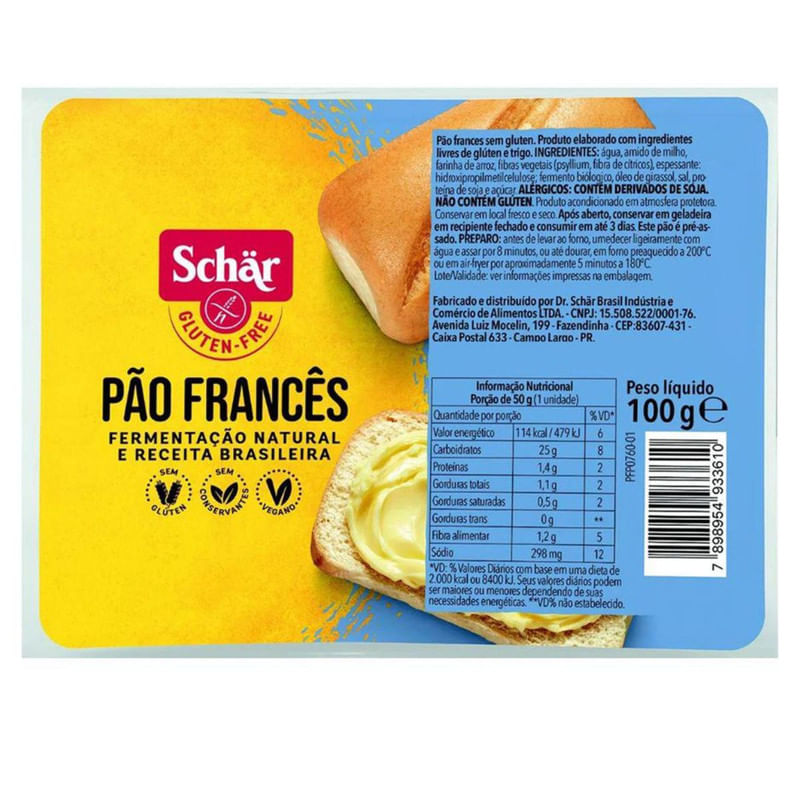 Pão Francês Sem Glúten e Lactose Schar 100g