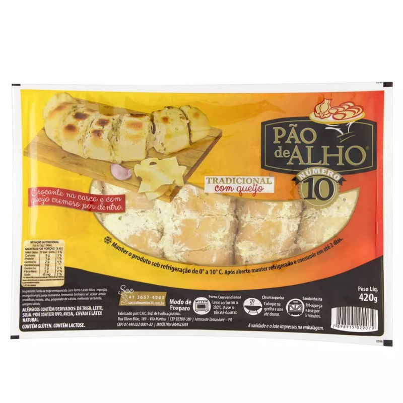 Pão de Alho Número 10 Cheddar Pacote 420g