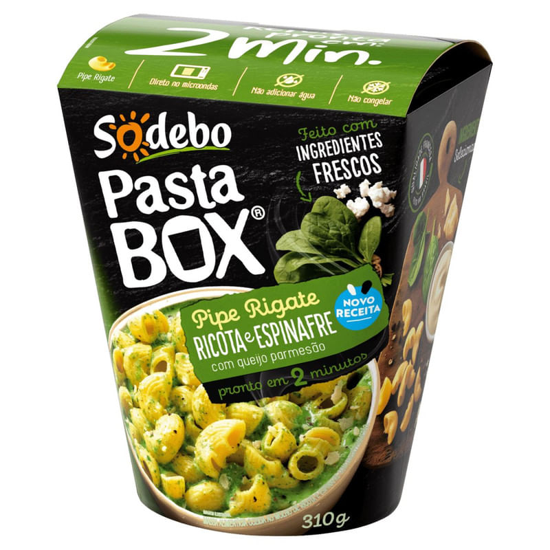 Pasta Box Pipe Rigate Ricota e Espinafre com Queijo Parmesão Sodebo Caixa 310g