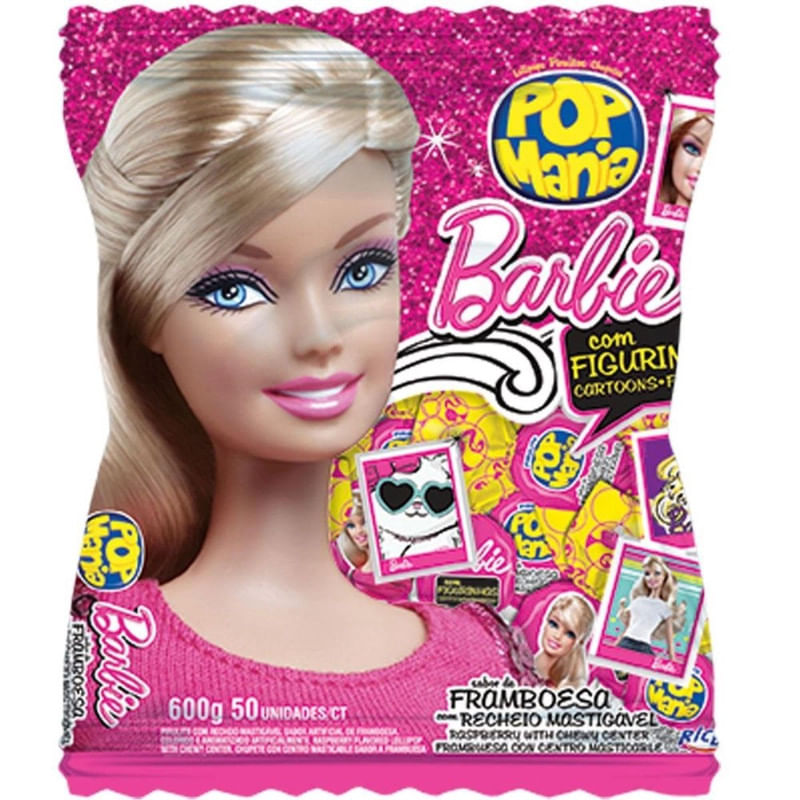 Pirulito Pop Mania Barbie Framboesa com 50 Unidades Pacote 600g