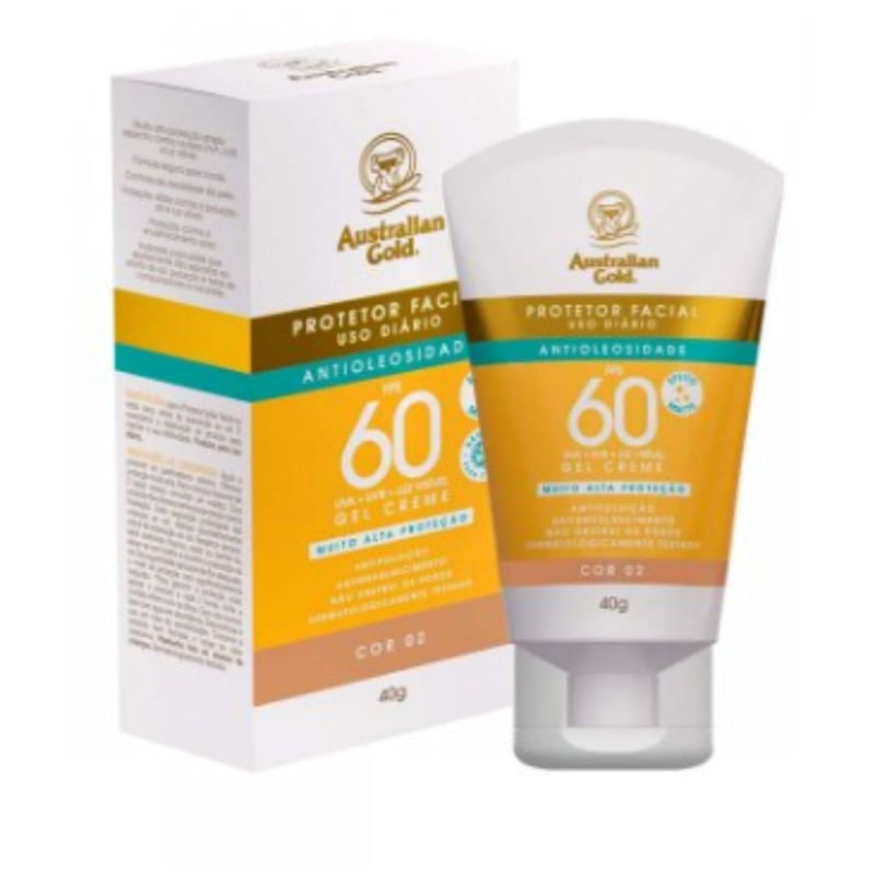 Protetor Solar Facial Australian Gold Antioleosidade FPS 60 Cor 02 com 40 g