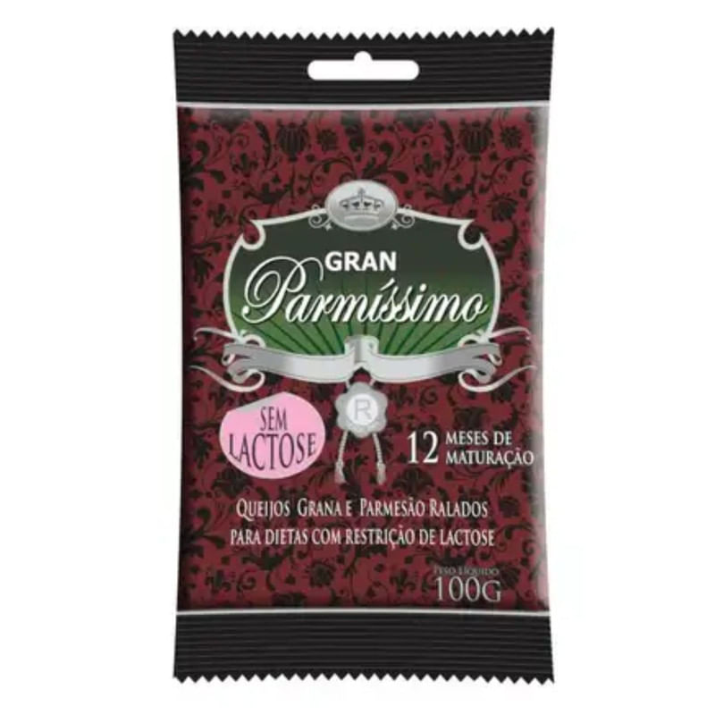 Queijo Grana e Parmesão Ralados Zero Lactose Gran Parmíssimo Sachê 100g