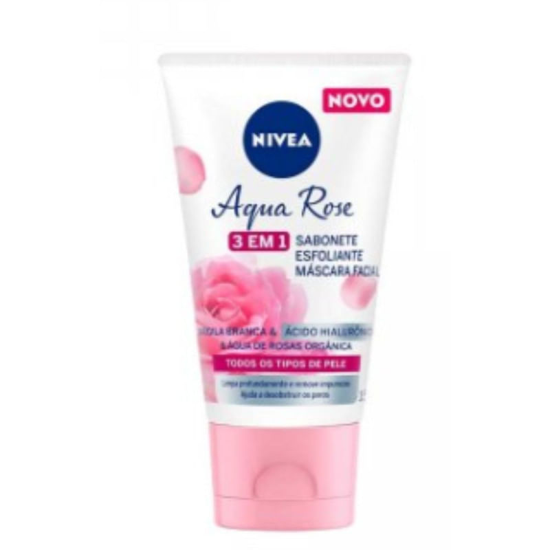 Sabonete Esfoliante e Máscara Facial Nivea Aqua Rose 3 em 1 com 150 ml