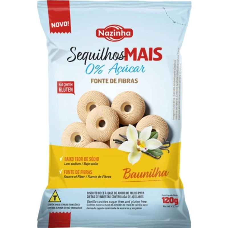 Sequilho Sabor Baunilha Zero Açúcar Nazinha Pacote 120g