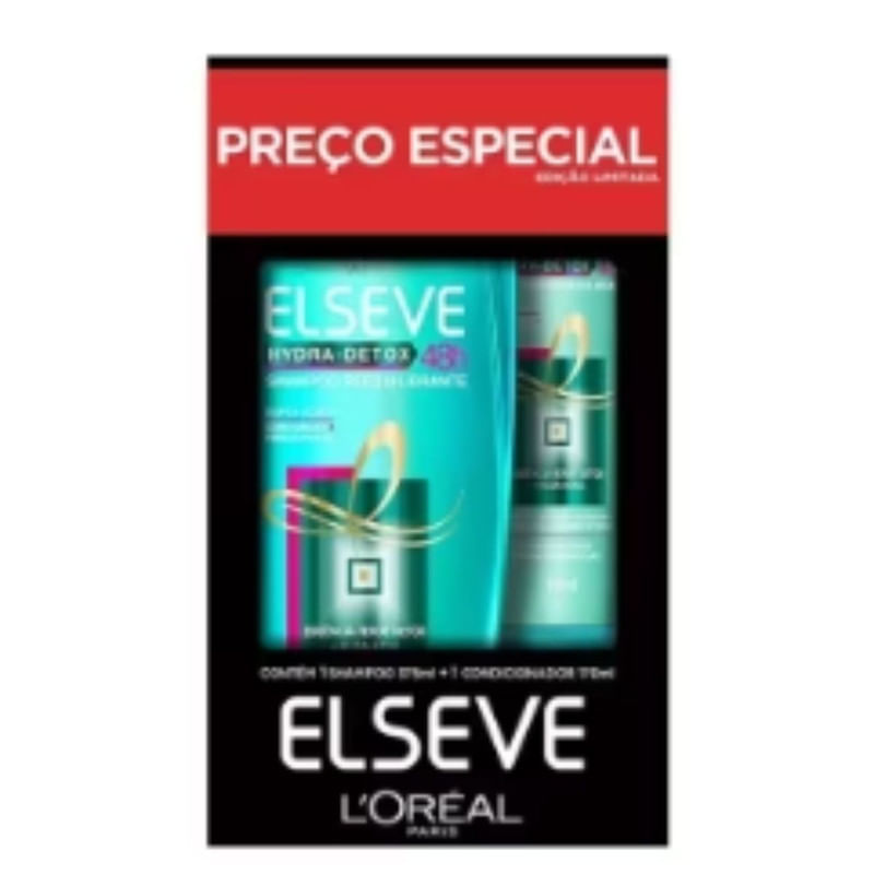 Shampoo 375ml e Condicionador 170ml Hydra Detox Elseve