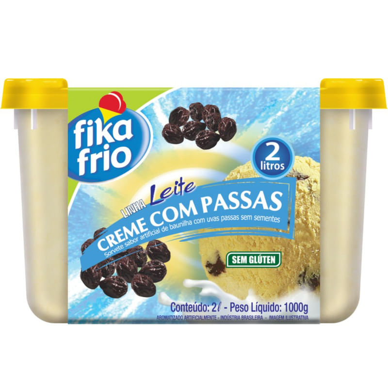 Sorvete Creme com Passas Fika Frio Pote 2 Litros